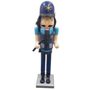 Wooden Christmas Nutcracker w/defect 15" WHITE MALE POLICE OFFICER WITH BATON,BO